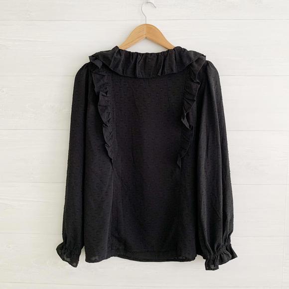 NWT LOFT - Black Swiss Dot long sleeve ruffled top, L - Picture 5 of 6